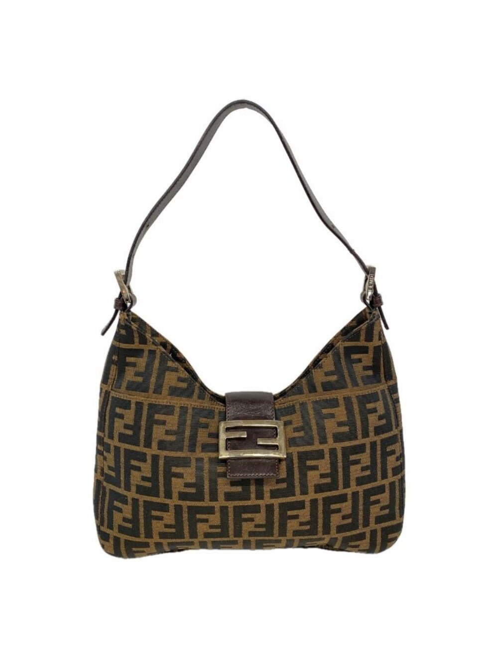 Fendi Handbag Zucca Nylon Canvas Brown Silver